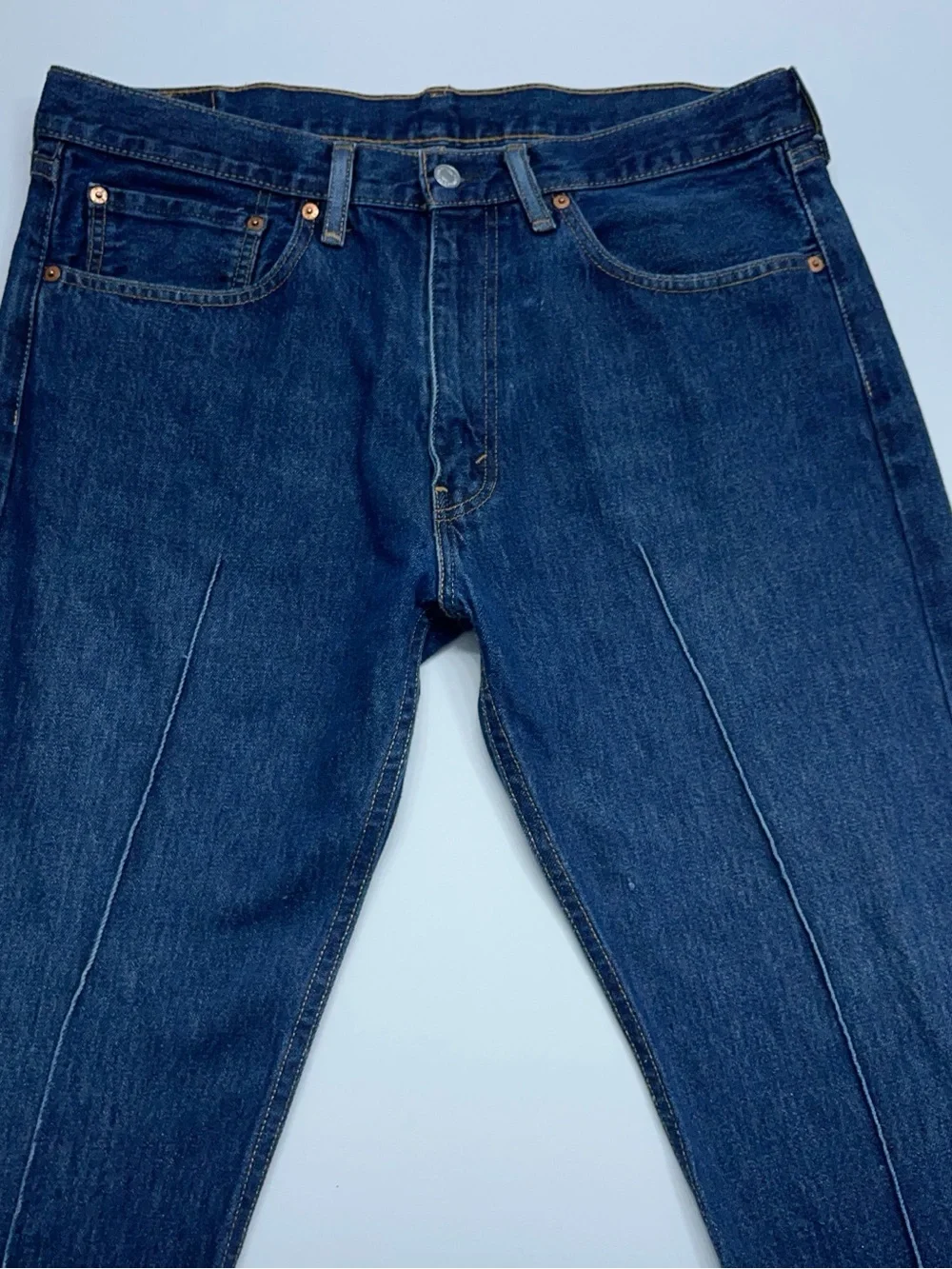 Levis 505 Jeans Mens 36x30 Blue Regular Straight Dark Wash Denim Custom Bead